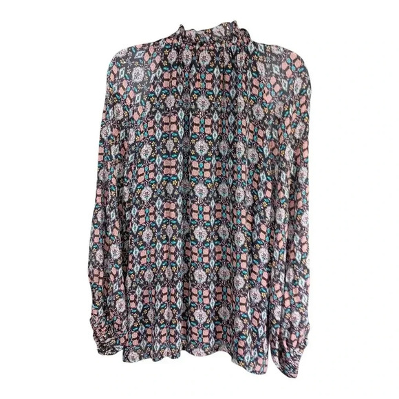 Figue Silk Blouse Long Sleeve Floral Tassel Ruffles Women's Small - Picture 3 of 5